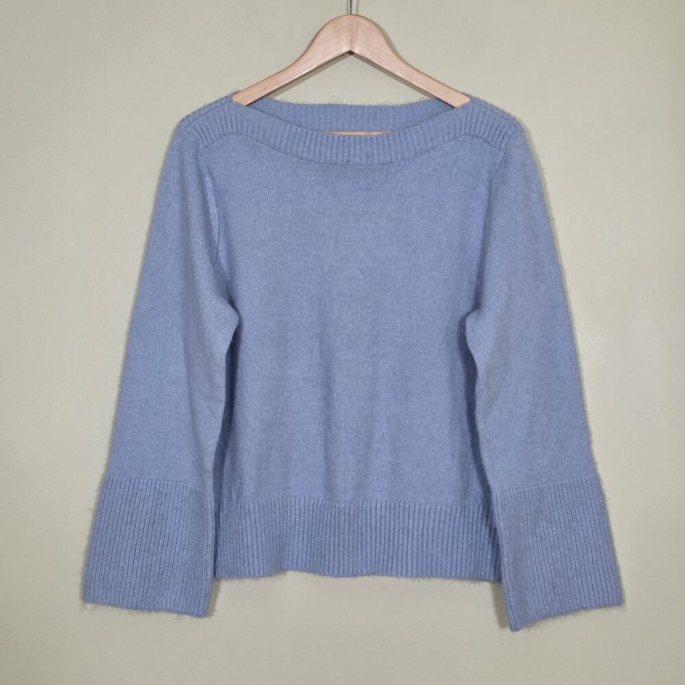 Loft Sweater Womens L Baby Blue Boat Neck Cotton Boho Granola Clean Cottage NWT